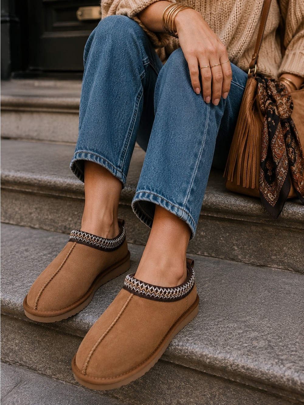 Women’s Cognac Suede Cozy Slip-On Shearling Lined Mule Slippers 40 - Picture 2 of 8